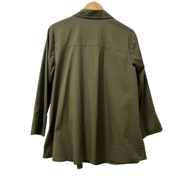 Habitat Womens The One Hidden Placket Button Up Shirt Size XL Green 3/4 Sleeve - Picture 2 of 8